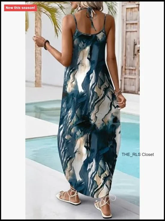 Halter Maxi Dress Ultra Soft Lightweight Stretch Fabric Boho Sundress - Picture 5 of 6